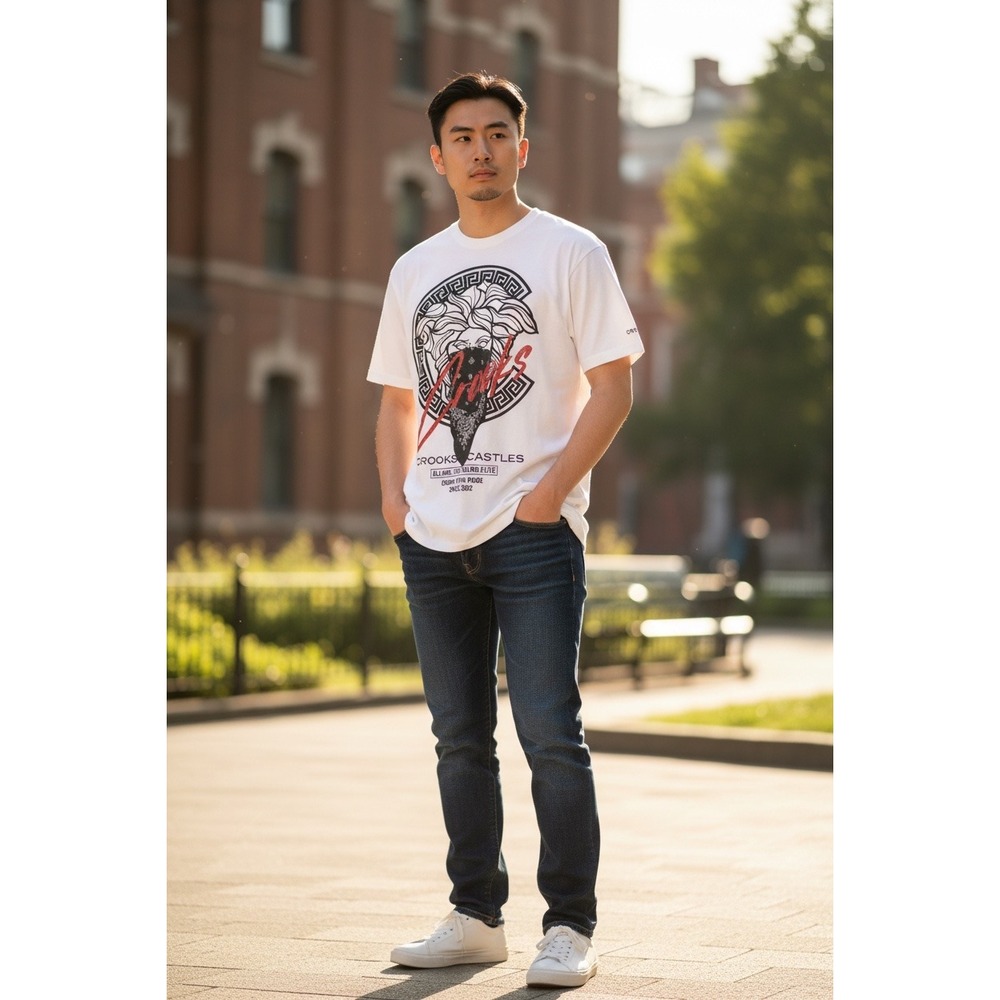 Crooks and Castles Medusa Bandana Graphic T-Shirt White Mens Medium Streetwear